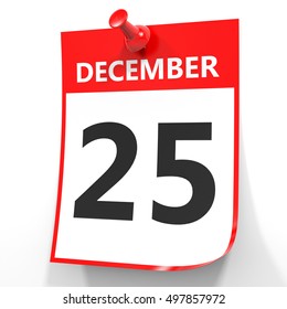 25 December Calendar Sheet Red Pin Stock Illustration 327111671