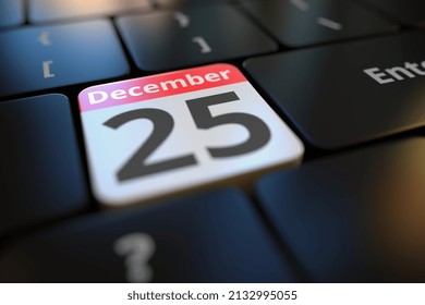 December 25 Date On A Keyboard Key,  3D Rendering