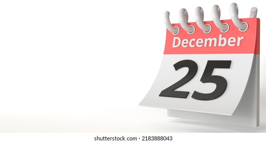 December 25 Date On A Tear-off Calendar,  3D Rendering