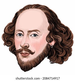 December 3,  2019 Caricature Of William Shakespeare Was An  	
Playwright, Poet, Actor Portrait Drawing Illustration.