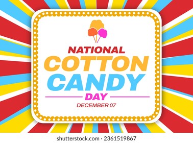 December 7 is national cotton candy day, colorful background design with shapes and typography in the center. - Powered by Shutterstock