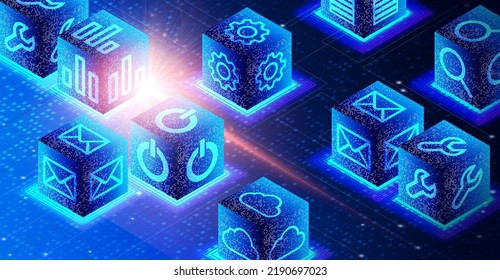 Decentralized App Concept - DApp - Type of Distributed Open-Source Software Application that Runs on a Peer-to-Peer Blockchain Network - 3D Illustration