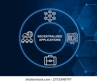 decentralized applications concept.Decentralized Applications (dApps) are software programs running on blockchain networks without central authority.