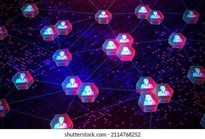 Decentralized Autonomous Organization - DAO - People Connected by Blockchain Technologies in a Decentralized Network - Conceptual 3D Illustration