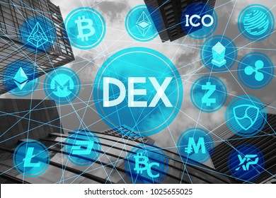 Decentralized EXchange various crypto currency network building background