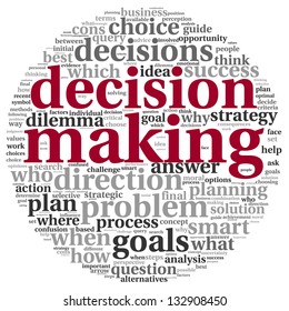 Decision making concept in tag cloud on white background