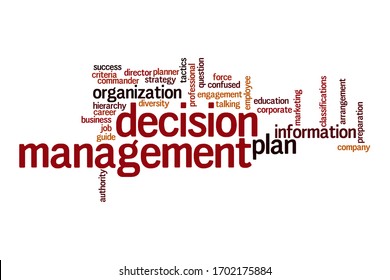 Decision management word cloud concept on white background