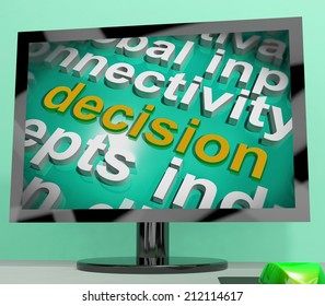 Decision Word Cloud Screen Showing Choice Or Decide