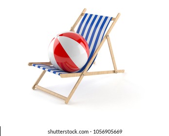 Deck Chair With Beachball Isolated On White Background. 3d Illustration