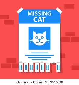 the declaration of the disappearance of a beloved cat. the runaway animal is in danger. flat illustration. - Powered by Shutterstock