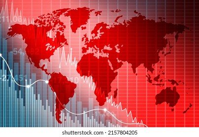 Declining World Economy And Business Decline Or Economic Fall And World Business Crisis With An International Economy Falling With A Downward Trend As A Financial Concept In A 3D Illustration Style.