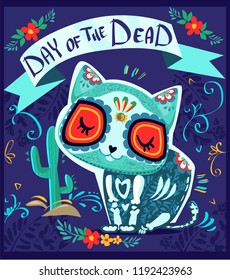 Decor Cat  Postcard the day the dead illustration  