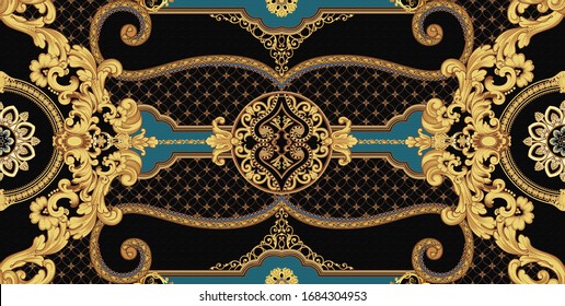 Decorated With Elegant And Luxurious Patterns. Rococo, Baroque Style, Retro Elements, Invitation Cards, Textiles, Wrapping Paper And Fabric Design