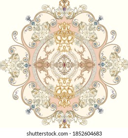 Decorated With Elegant And Luxurious Patterns. Rococo, Baroque Style, Retro Elements, Invitation Cards, Textiles, Wrapping Paper And Fabric Design.