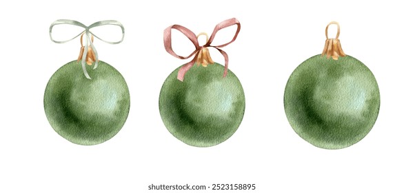 Decorating Christmas tree ball watercolor illustration. Hand drawn winter season and new year clipart, round retro toys for family festive decor,poster and home interior design - Powered by Shutterstock