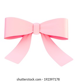 Decorational Light Pink Glossy Ribbon Bow Isolated Over White Background, Front View