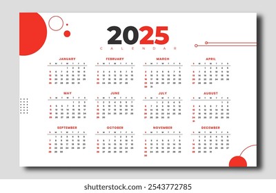 Decorative 2025 English Calendar template a business stationary design.Business calendar in a minimalist style for 2025 year - Powered by Shutterstock