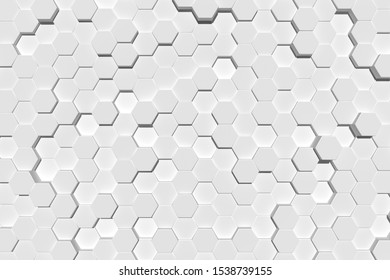 Decorative Abstract Background Of Texture With White Hexagons. Decorative Relief Background Based On The Geometric Shape Of The Hexagon