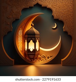 Decorative Arabic lanterns with burning candles at Half moon Shining golden bokeh lights, Eid Mubarak, Ramadan eid dul fitar Muslim holy month Ramadan Kareem, Black dark Oily background  - Powered by Shutterstock