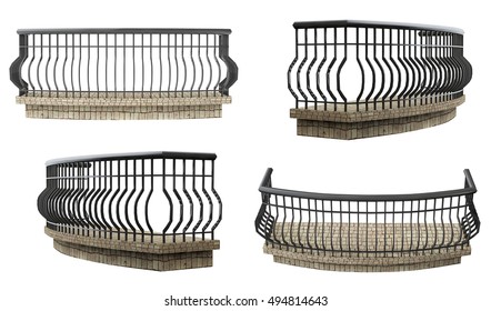 Decorative balcony on a white background set. 3d rendering.