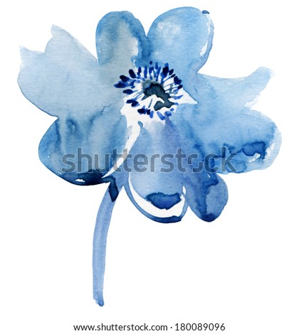 Decorative blue flower, watercolor illustration