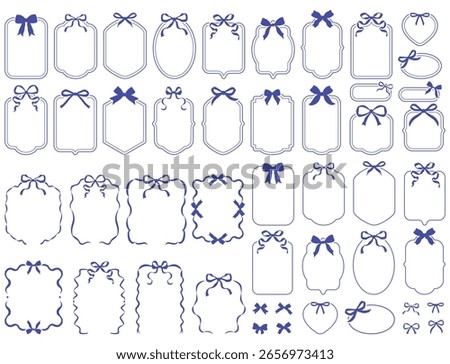Decorative blue navy frame border with cute bow. Decorative stickers, frames. Antique frame, retro label, royal wedding, sticker for sale or an invitation card, birthday decoration, baby shower