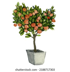 Decorative Citrus Tree Watercolor Illustration