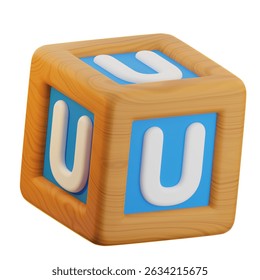 Decorative cookie cube featuring the letter 'U' in blue frosting, ideal for bakery packaging or desserts presentation.