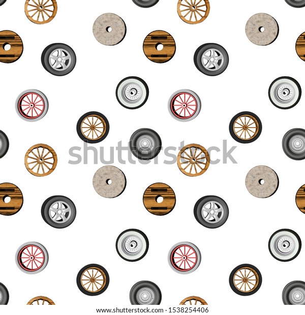 Decorative design. Seamless\
wallpaper of car wheels. 3D illustrations can be used for interior\
decoration, interior design, greeting cards, wrapping paper, web\
design.