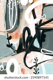Decorative digital artpiece, elements of wind and water, animals and chaos