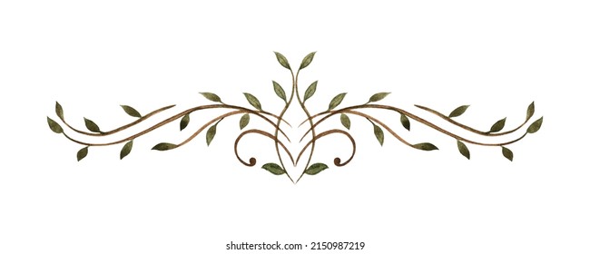 Decorative Elegant Curl, Text Separator. Element On A White Background. Vintage Ornament Made In Watercolor.