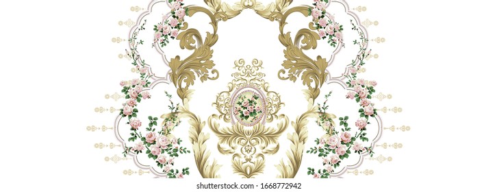 Decorative Elegant Luxury Design.Vintage Elements In Baroque, Rococo Style.Design For Cover, Fabric, Textile, Wrapping Paper .