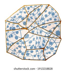 Decorative element with a stylized pattern in the style of Kintsugi. Digital hand-drawn illustration.