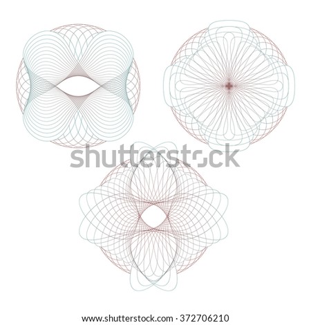 Decorative elements on a white background. Set of guilloche rosettes.