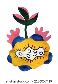 Decorative Flower In The Style Of Ukrainian Applied Art Of The Early 20th Century. Avant-garde Painting With Mixed Colors. Isolated Picture On A White Background.