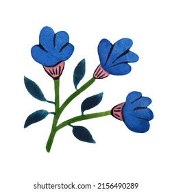 Decorative Flower In The Style Of Ukrainian Applied Art Of The Early 20th Century. Avant-garde Painting With Mixed Colors. Isolated Picture On A White Background.