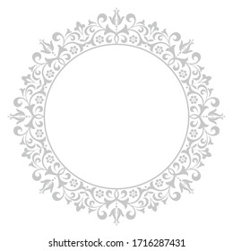 Decorative frame Elegant element for design in Eastern style, place for text. Floral grey border. Lace illustration for invitations and greeting cards