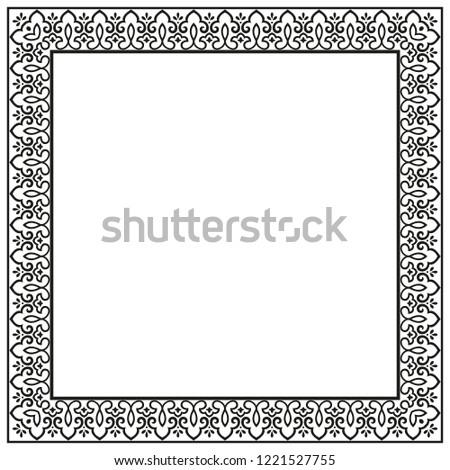 Decorative frame Elegant element for design in Eastern style, place for text. Floral black border. Lace illustration for invitations and greeting cards