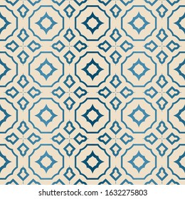 Decorative Geometric Ornament. Seamless Pattern.  Illustration. Tribal Ethnic Arabic, Indian, Motif. For Interior Design, Wallpaper. Blue brown color.