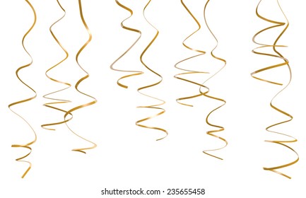 Decorative Gold Party Streamers Hanging Over White Background