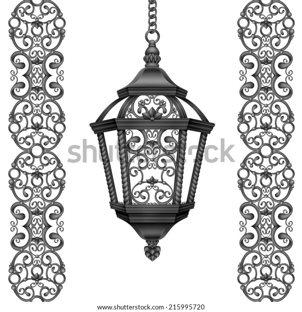 Decorative Historical Black Iron Lantern Lace Stock Illustration 215995720