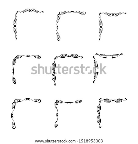 Decorative monograms and calligraphic borders. Template signage, logos, labels, stickers, cards. Graphic design page. Classic design elements for wedding invitations