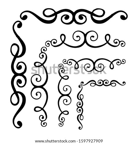 Decorative monograms and calligraphic borders. Template signage, logos, labels, stickers, cards. Graphic design page. Classic design elements for wedding invitations.