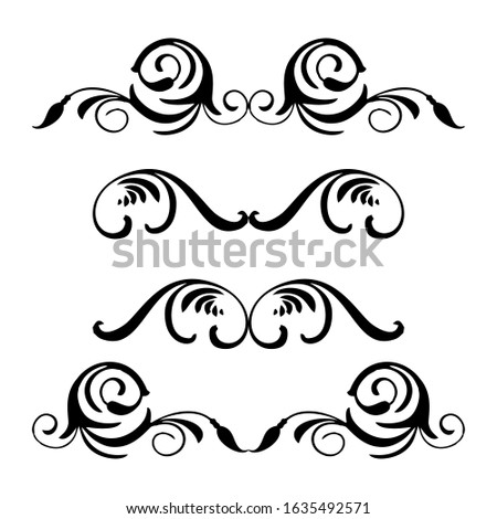 Decorative monograms and calligraphic borders. Template signage, logos, labels, stickers, cards. Graphic design page. Classic design elements for wedding invitations