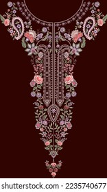 A Decorative mughal art embroidery floral   geometrical paisley style kashmiri tanka neckline pattern