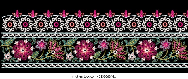 Decorative Mughal Art Floral Embroidery Stitches Border Kashmiri Tanka Floral Pattern Artwork