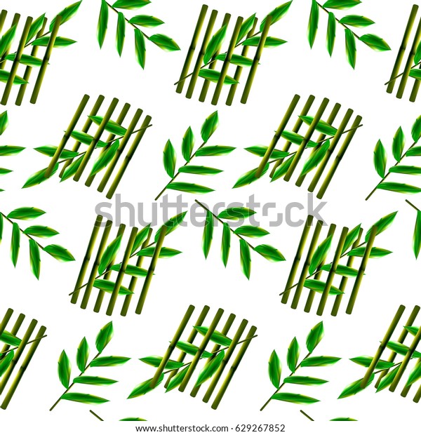 Decorative Pattern Green Leaves Bamboo Sticks Stock Illustration