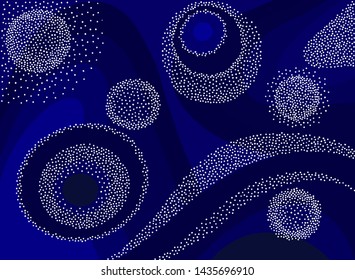 Decorative pattern of white dots on dark blue background.