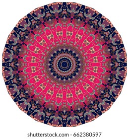 Decorative Round Rug With Beautiful Ornament In Indian Style.