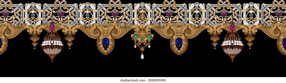Decorative Seamless Diamond style motif border concept illustration